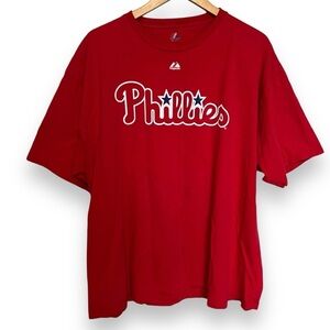 Vintage Majestic Doc Halladay Philadelphia Phillies Tee Red White Men’s Size 2XL